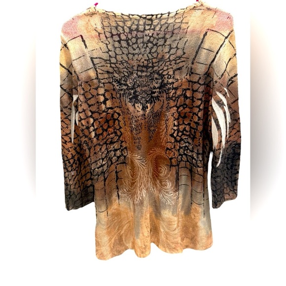 Reba Multi Color Animal Print Embellished Round Neck Stretch Tunic Size Large - Picture 2 of 3